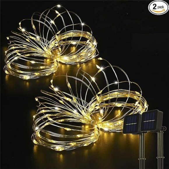 2 Pack 33ft 100 LED Solar Copper String Lights,8 Modes Christmas Fairy Lights - Picture 7 of 7